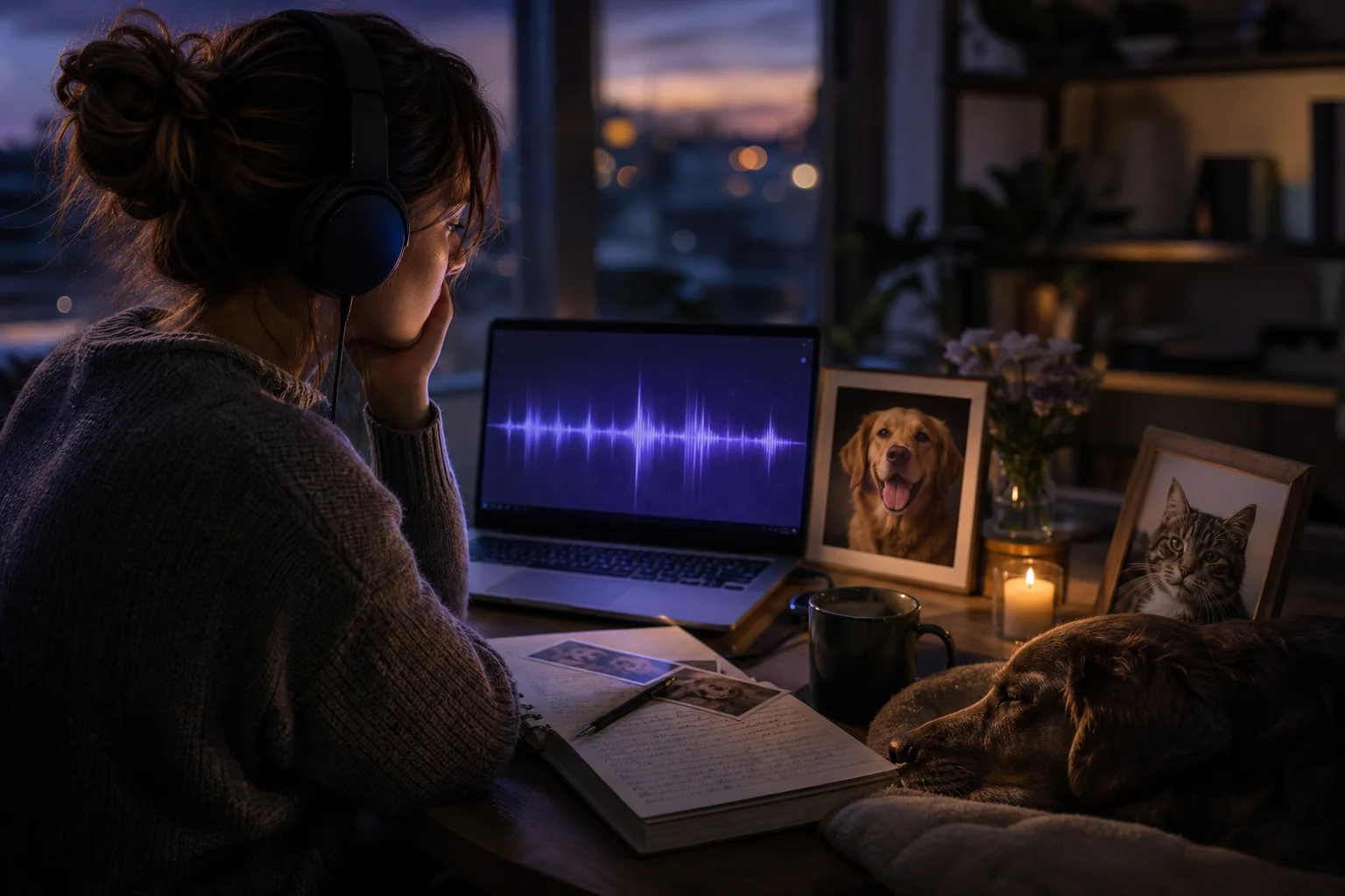 Illustration éditoriale pour « Créer une chanson hommage pour un chien ou un chat disparu »