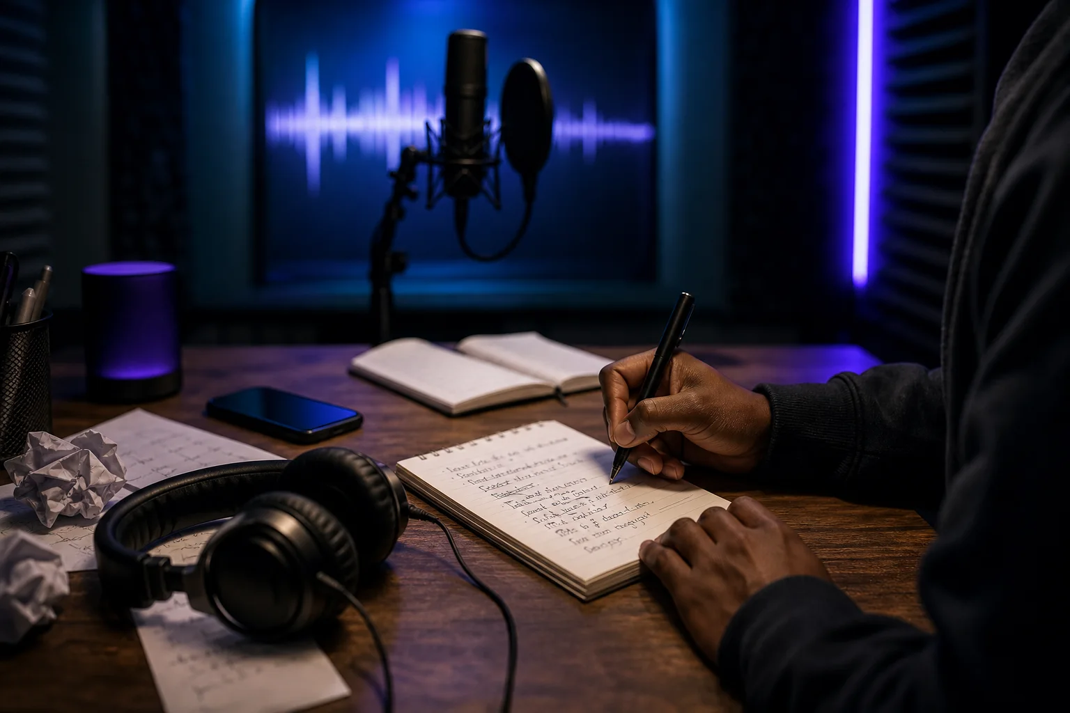 Illustration éditoriale pour « Créer une chanson rap avec l’IA : paroles, flow et ambiance »