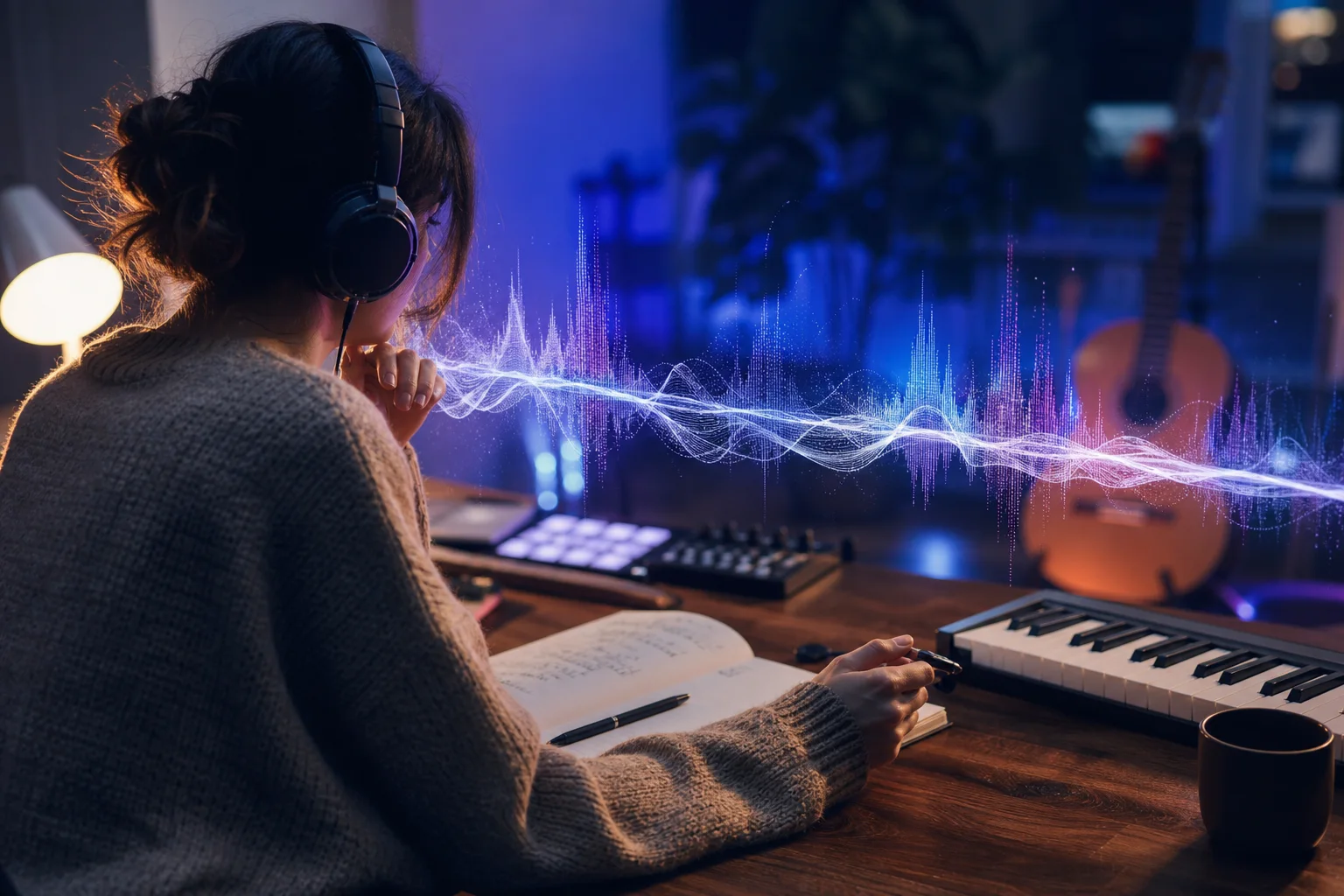 Illustration éditoriale pour « Créer une musique instrumentale avec l’IA sans savoir composer »