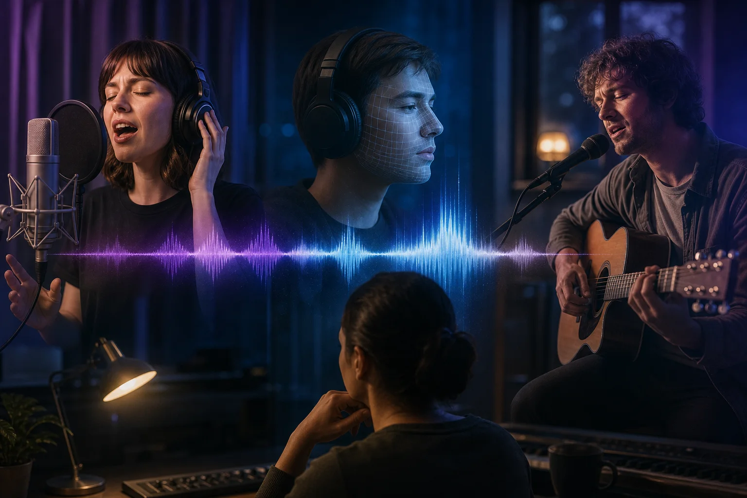 Editorial illustration for “Voice Cloning vs Voice Changer vs AI Cover: What Is the Difference?”