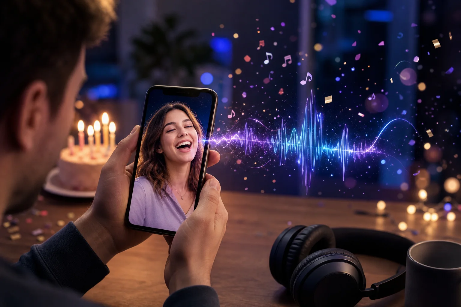 Editorial illustration for “Make a Birthday Photo Sing With AI”
