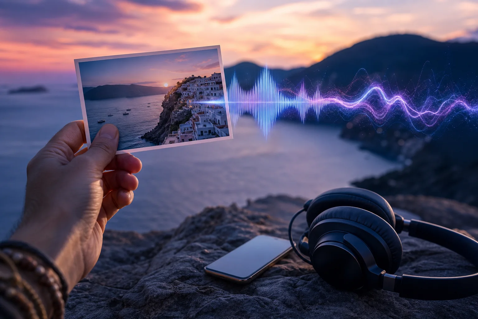 Editorial illustration for “Turn a Travel Photo Into Music With AI”